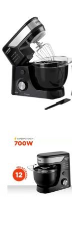 Batedeira Planetária Mondial Preto e Inox 700W - Premium 12 Velocidades